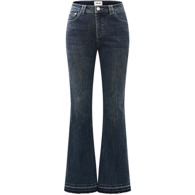 做旧拼色弹力微喇牛仔裤