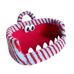 大牙怪兽收纳筐羊羔绒棉线桌面卧室储物篮玩具零食面膜置物整理筐