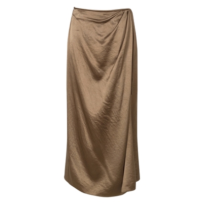 伊芙丽outlets店高级感香槟棕醋酸抽褶缎面半身裙春夏长裙女裙