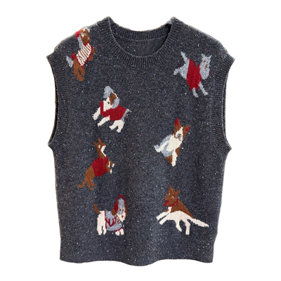 提花羊绒羊毛圆领针织背心马甲