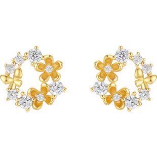 周六福蝴蝶花园耳钉黄金色耳饰耳环S925银轻奢小众送女友新年礼物