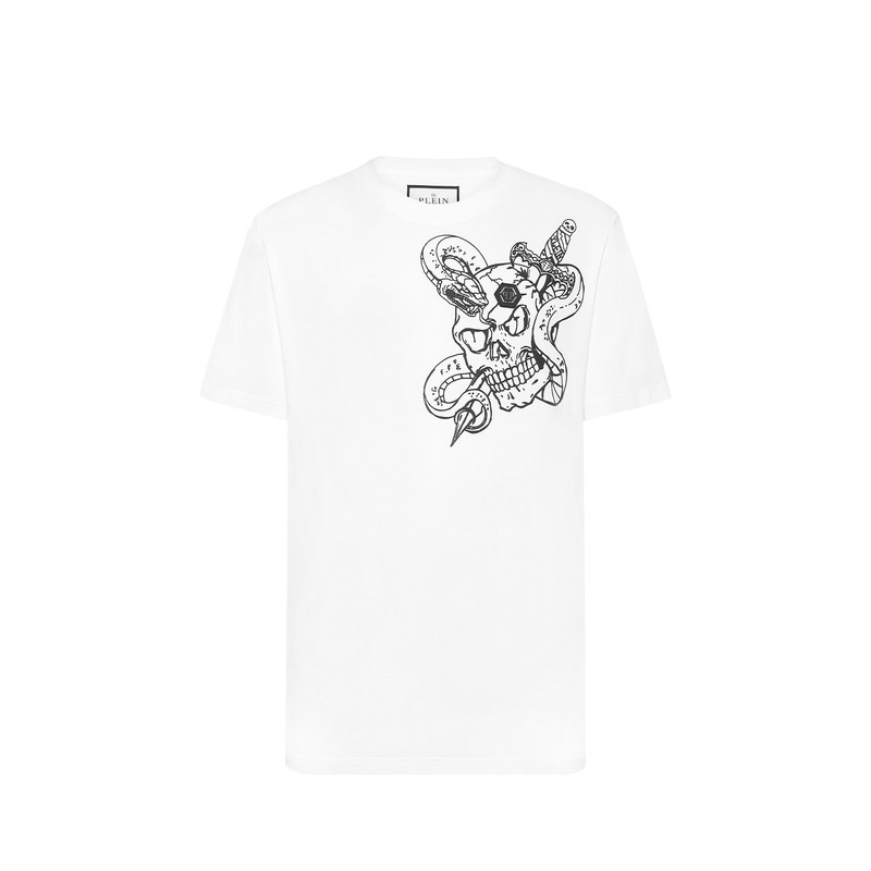 PHILIPP PLEIN 男士夏季Skull&Snake白色圆领短袖T恤上衣