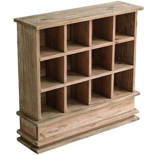 润家家居复古实木格子架水杯收纳置物架展示架多宝格松木桌面杯架