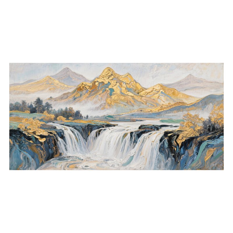白鹿艺术纯手绘油画高山流水风景