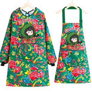 东北大花围裙餐饮专用民族风罩衣饭店服务员女新款工作服2024防水