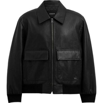 COACH/蔻驰奥莱男士牛皮革FLIGHT 商务夹克外套黑色