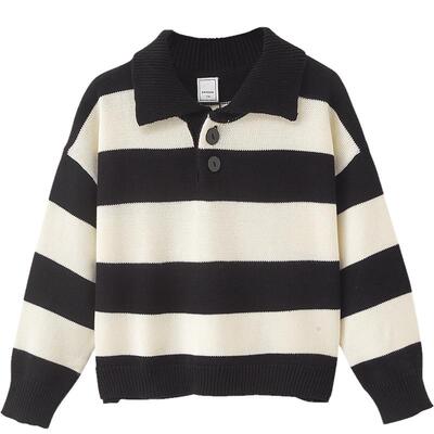 毛衣春秋条纹针织衫翻领童装