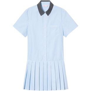SALT.P可颜浅蓝条纹MIU系连衣裙女夏短款学院风百褶裙AC35305100