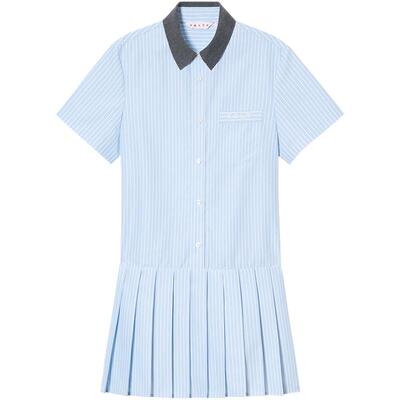 SALT.P可颜浅蓝条纹MIU系连衣裙女夏短款学院风百褶裙AC35305100