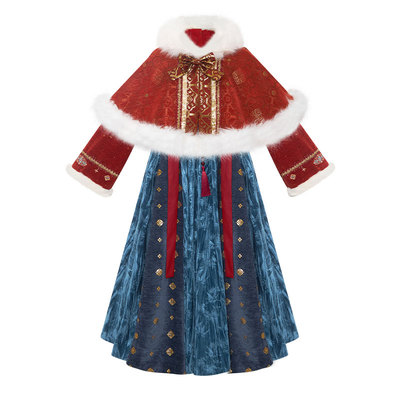 十三余童装厚冬季斗篷连衣裙套装