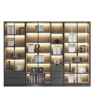 书柜一体靠墙玻璃门展示酒柜落地置物架子储物柜一体到顶实木手办