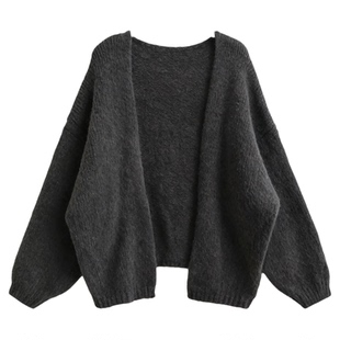 Lovedeath【糯糯椰灰】灰色针织开衫外套女秋冬加厚中长款毛衣