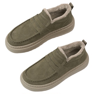 七匹狼男鞋一脚蹬豆豆鞋2025新款冬季加绒加厚休闲鞋保暖棉鞋W