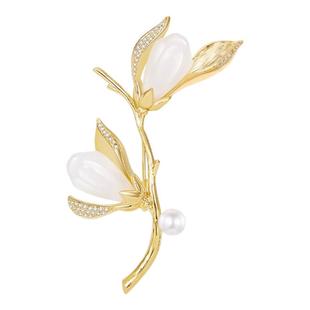 珍珠款金色玉兰花胸针高档女奢华气质大衣别针配饰轻奢高级感胸花