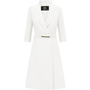 AD气质讲师职业装女新款夏季短袖西装连衣裙正式场合白色西服裙子