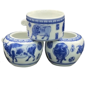 品玉轩鸟笼配件青花云蝠五牛图红子贝子颠颏鸟食杯鸟食碗鸟罐鸟碗