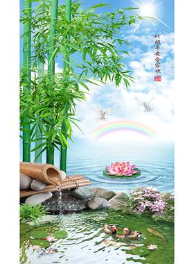 竹报平安玄关墙纸防水自粘墙贴画
