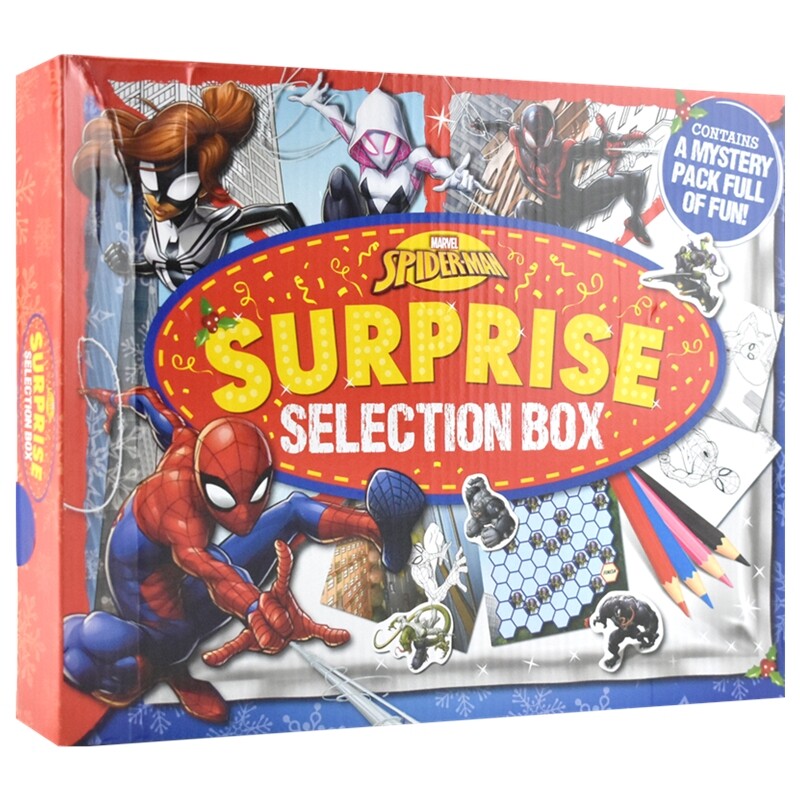 Marvel Spiderman Surprise selection Box 漫威蜘蛛侠惊喜盲盒 涂色贴纸书 4支小彩铅 游戏活动书 英文原版进口儿童图书
