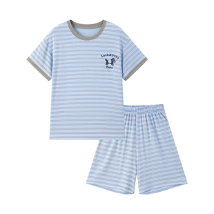 清凉夏日~儿童莫代尔套装夏季男女童睡衣青少年短袖套装条纹冰丝