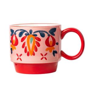 田园秘语叠叠杯陶瓷马克杯家用水杯早餐杯高颜值杯子套装配铁架