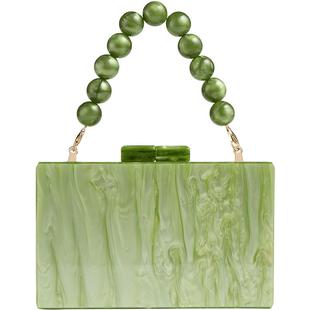 LK BENNETT【皇家赛马会】绿色琥珀纹小方包女晚宴串珠手腕手提包