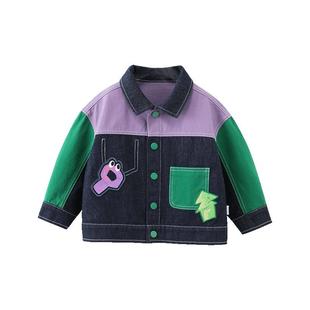 【防褪色】齐齐熊宝宝牛仔外套男童春秋款拼接儿童休闲服上衣童装