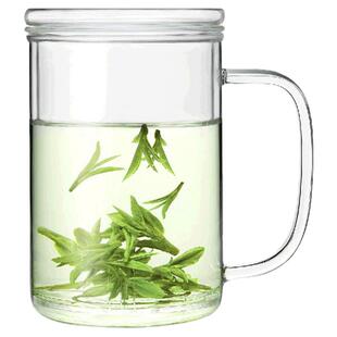 雅集茶具直觉杯家用带盖带把手玻璃杯泡茶杯个人专用茶水分离杯子