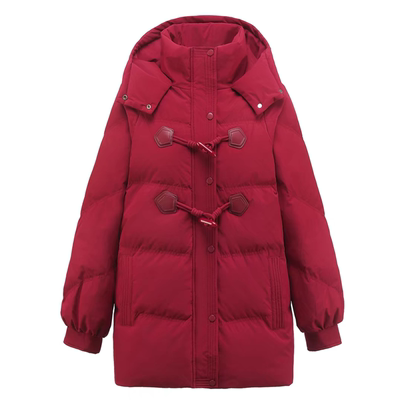 特大码羽绒服女200斤牛角扣外套