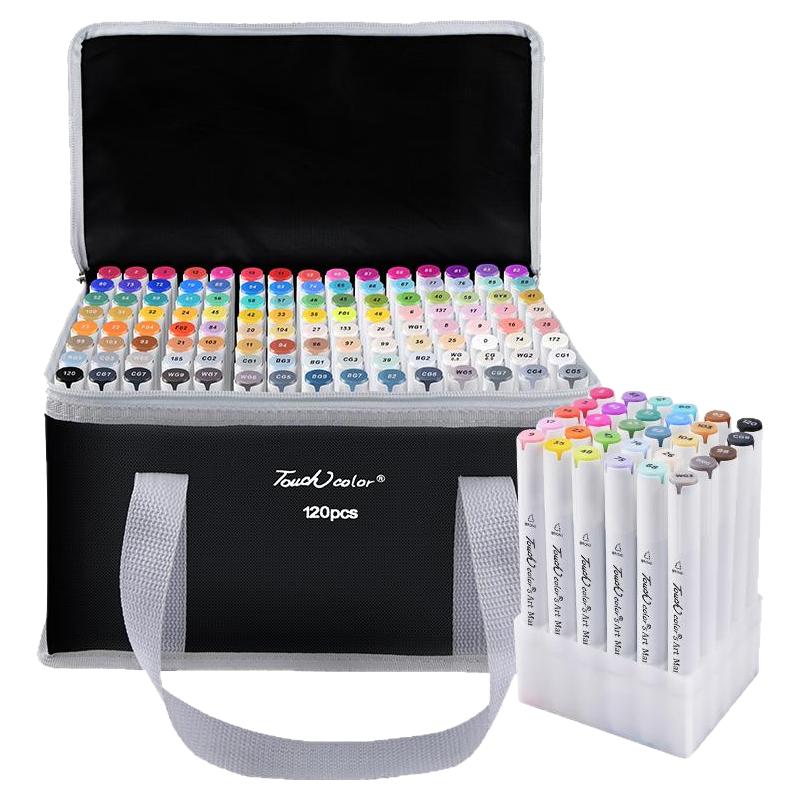 touchcolor5代进口软头马克笔套装美术生动漫专用小学生初中生水彩笔touch双头36油性48彩色笔120色画画笔