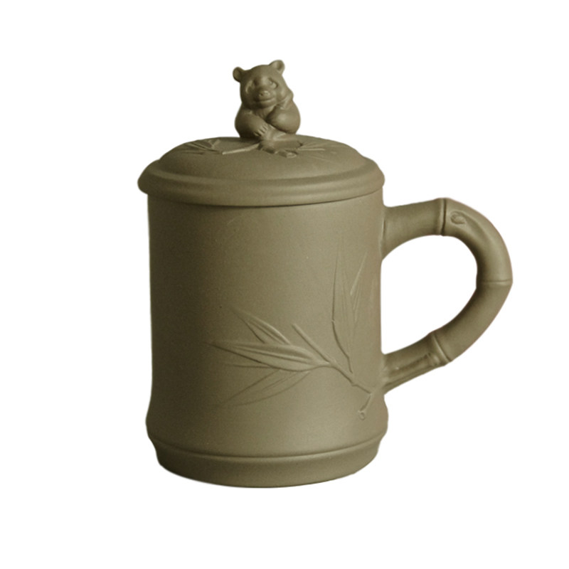 宝爵炻瓷熊猫杯竹节杯功夫茶具品茗杯主人杯竹节贴花带盖办公送礼