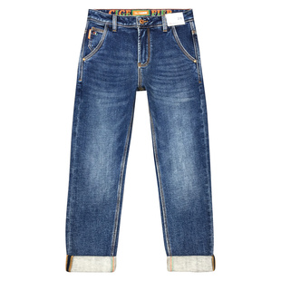 磨毛牛仔裤男抓绒保暖高端潮流弹力修身小直筒加绒九分裤冬季厚款