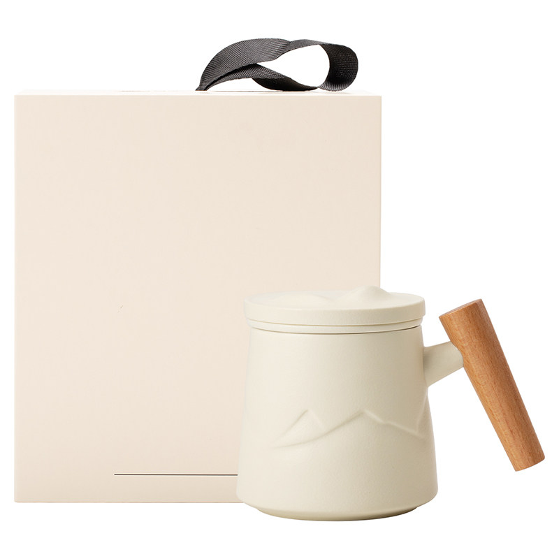 奶油黄陶瓷办公泡茶杯茶水分离杯