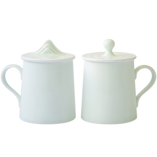 山水情侣对杯礼品装景德镇手工陶瓷马克杯带盖办公杯高颜值文创杯