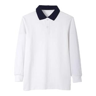 中小学生校服长袖T恤运动男女内搭藏青白色上衣polo衫中学生班服