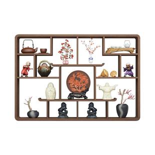 博古架实木中式墙上置物架摆件多宝阁架子格子架茶具架新中式书架