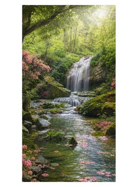流水生财瀑布自粘防水无框壁画