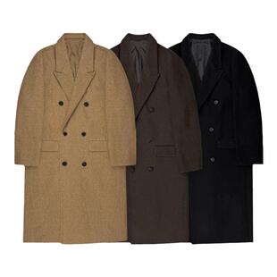 毛呢大衣男款秋冬季加厚高级感风衣中长款双排扣呢子外套2025新款