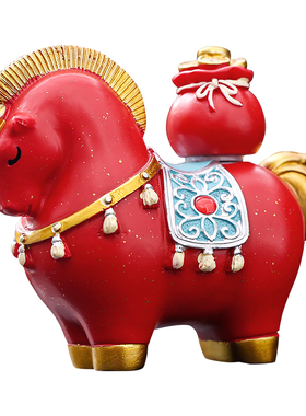 树脂创意装饰品茶桌财源滚滚红色唐马摆件个性茶宠招财马到成功