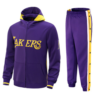 篮球出场服套装男运动湖人詹姆斯热身外套比赛队服定制卫衣排扣裤