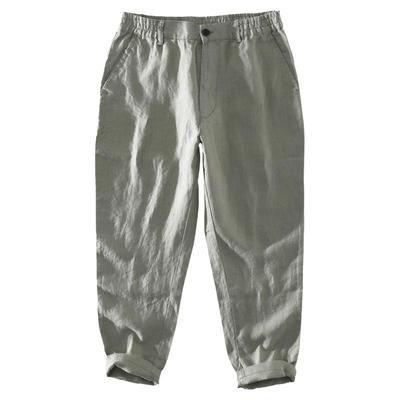 极麻夏季工装直筒休闲裤男士松紧