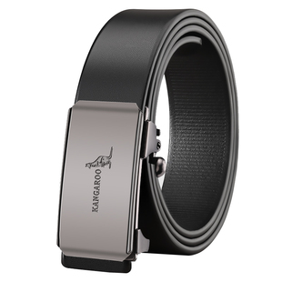 袋鼠皮带男款2025新款真皮自动扣裤带无牙内穿男士优质牛皮腰带男