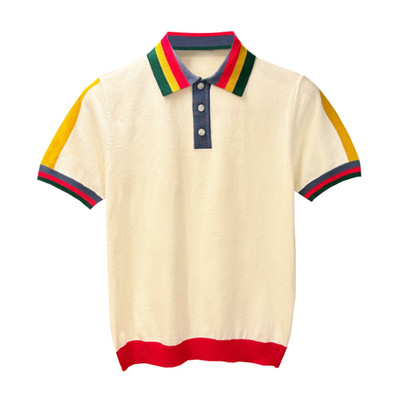 夏季短袖旅游彩虹条纹polo衫时尚