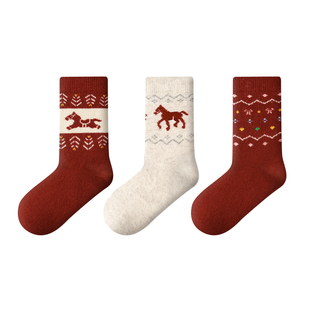 派米羊毛马年本命年红袜子女款秋冬保暖中筒袜新年礼物喜庆长袜厚