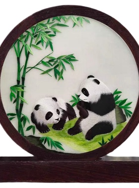 苏绣双面绣鸡翅木桌面摆件送老外