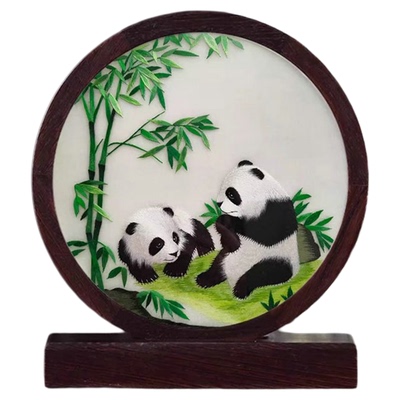 苏绣手工双面绣摆台可定制logo