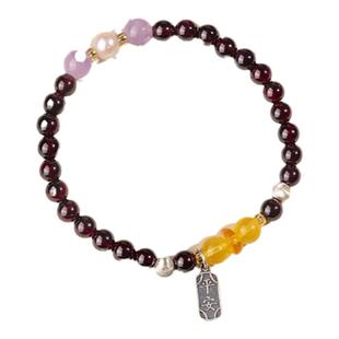 五台山求子福牌石榴石手链紫水晶玛瑙佛珠链和田玉手串多子多福女