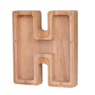 大款英文字母存钱罐储钱罐实木质透明储蓄罐零钱罐收纳盒节日礼品