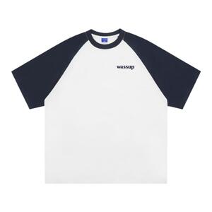 WASSUP HEODS插肩袖T恤字母logo拼色男女潮牌个性体恤撞色上衣服
