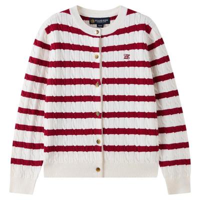 elandkids女童刺绣条纹针织开衫