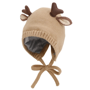 婴儿帽子秋冬鹿角针织毛线帽宝宝洋气套头帽婴幼儿双层包头帽男女